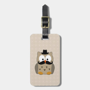 Owl with Moustache and Hat Luggage Tag