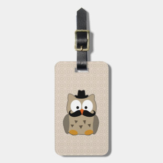 Owl with Moustache and Hat Luggage Tag