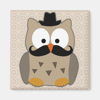 Owl with Moustache and Hat Magnet