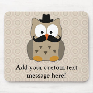 Owl with Moustache and Hat Mouse Mat