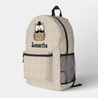 Owl with Moustache and Hat Printed Backpack