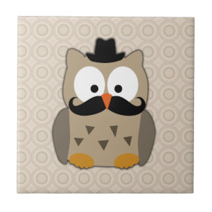 Owl with Moustache and Hat Tile
