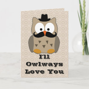Owl with Moustache Valentine's Day Holiday Card