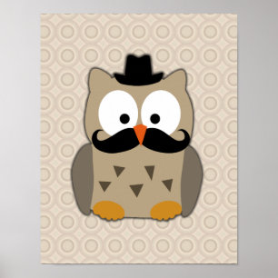 Owl with Mustache and Hat Poster