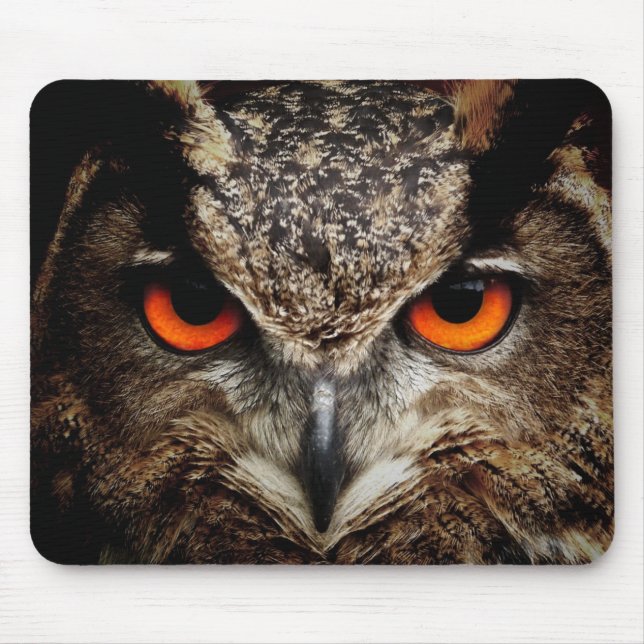 Owl with Orange Eyes Colour Mouse Mat (Front)
