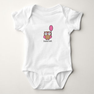 Owl with Pink Balloon and Name Baby Bodysuit