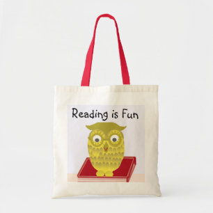 owl with red book tote bag
