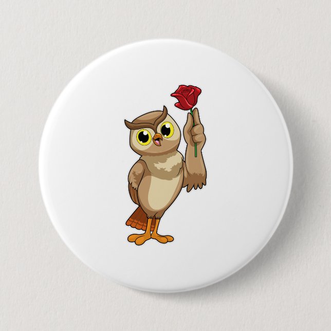 Owl with Rose 7.5 Cm Round Badge (Front)