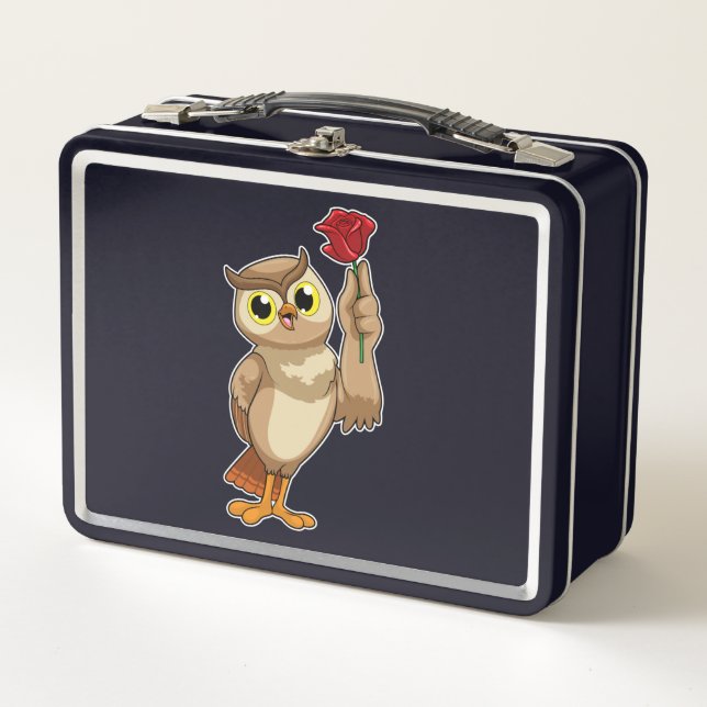 Owl with Rose Metal Lunch Box (Front)