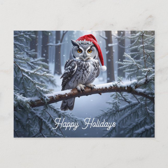 Owl with Santa Hat Postcard (Front)