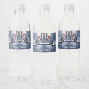 Owl with Santa Hat Water Bottle Label