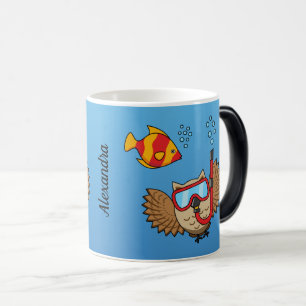 Owl with Snorkel Mask and Tropical Fish Add Name Magic Mug