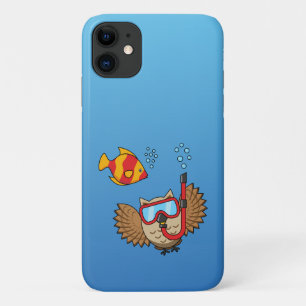 Owl with Snorkel Mask and Tropical Fish iPhone 11 Case