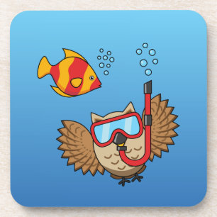 Owl with Snorkel Mask and Tropical Fish Coaster