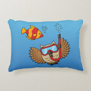 Owl with Snorkel Mask and Tropical Fish Decorative Cushion