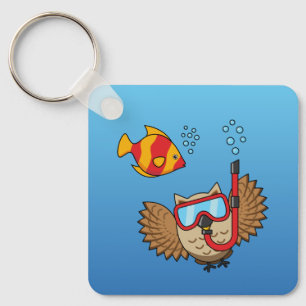 Owl with Snorkel Mask and Tropical Fish Key Ring