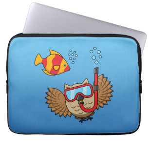 Owl with Snorkel Mask and Tropical Fish Laptop Sleeve