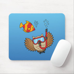 Owl with Snorkel Mask and Tropical Fish Mouse Mat