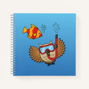 Owl with Snorkel Mask and Tropical Fish Notebook