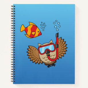 Owl with Snorkel Mask and Tropical Fish Notebook