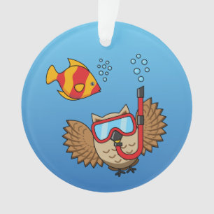 Owl with Snorkel Mask and Tropical Fish Ornament