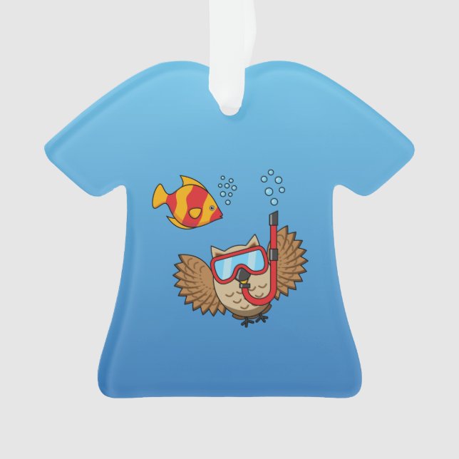 Owl with Snorkel Mask and Tropical Fish Ornament (Front)