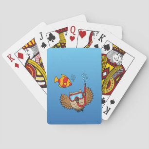 Owl with Snorkel Mask and Tropical Fish Playing Cards