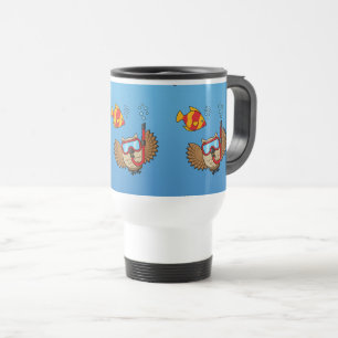 Owl with Snorkel Mask and Tropical Fish Travel Mug