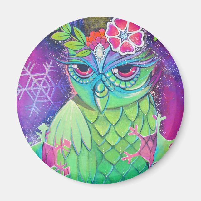 owl with snowflakes magnet (Front)
