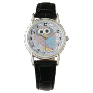 Owl with watercolor grey watch