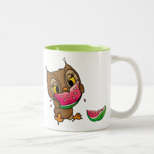 owl with watermelon Two-Tone coffee mug