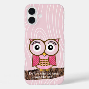 Owl Wood Grain Zig Zag Pattern Choose Your Colour iPhone 16 Plus Case