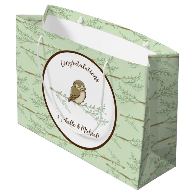 Owl Woodland Animal Baby Shower Large Gift Bag (Back Angled)