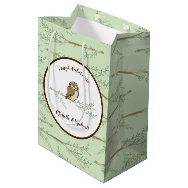 Owl Woodland Animal Baby Shower Medium Gift Bag (Back Angled)