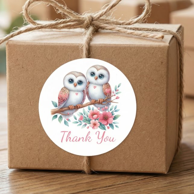 Owl Woodland Boho Country Wedding Thank You  Classic Round Sticker (Creator Uploaded)