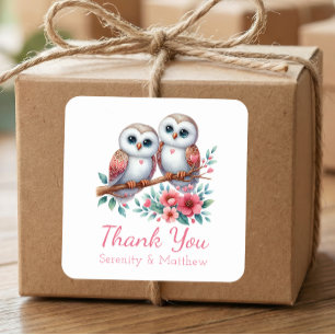 Owl Woodland Boho Country Wedding Thank You  Square Sticker