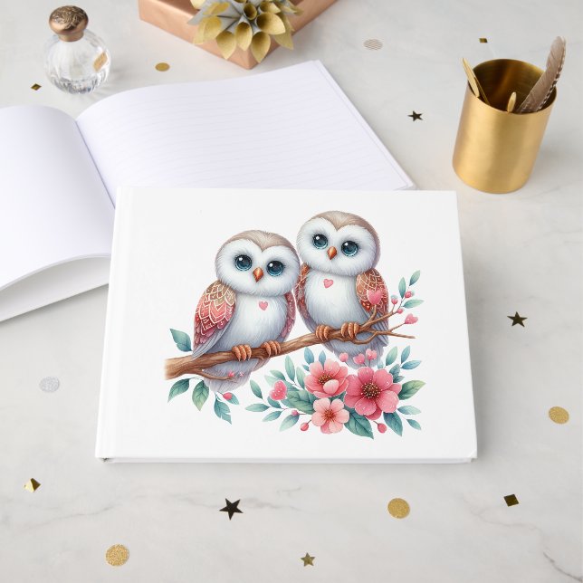 Owl Woodland Boho Rustic Country Wedding Guest Book (Front Open)