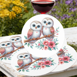 Owl Woodland Boho Rustic Country Wedding Round Paper Coaster