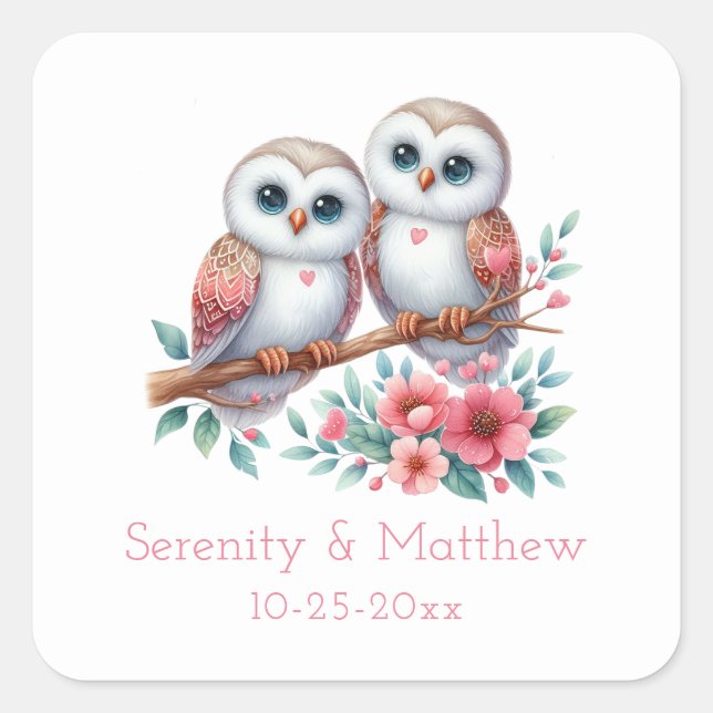 Owl Woodland Boho Rustic Country Wedding  Square Sticker (Front)