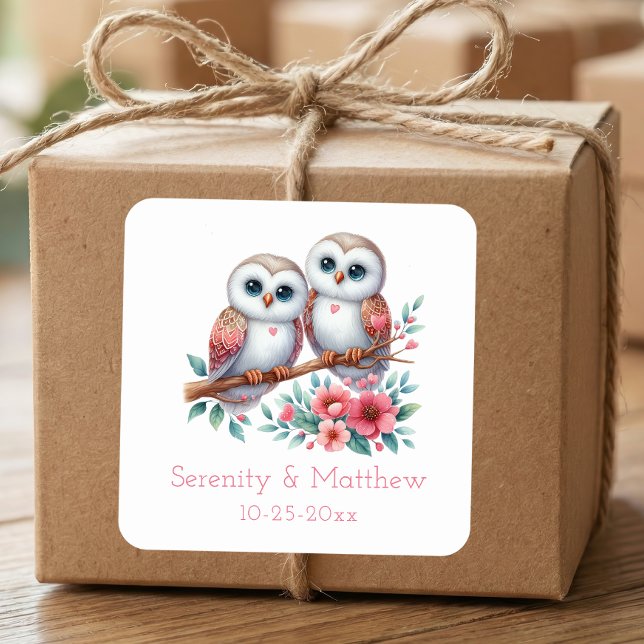 Owl Woodland Boho Rustic Country Wedding  Square Sticker (Creator Uploaded)