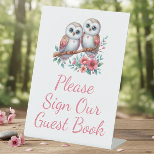 Owl Woodland Boho Rustic Wedding Guest Book  Pedestal Sign