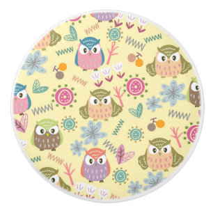Owl Yellow Ceramic Knob