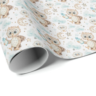Owlet Cute Baby Pastel Watercolor Pattern Wrapping Paper