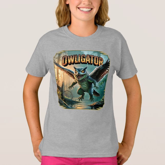 Owligator Illustration – Owl Alligator Funny Scary T-Shirt (Front)