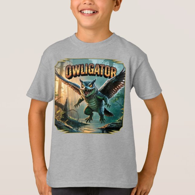 Owligator Illustration – Owl Alligator Funny Scary T-Shirt (Front)
