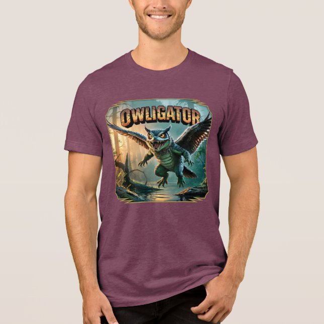 Owligator Illustration – Owl Alligator Funny Scary Tri-Blend Shirt (Front)