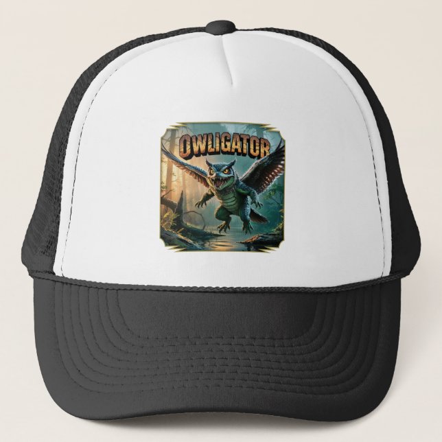 Owligator Illustration – Owl Alligator Funny Scary Trucker Hat (Front)