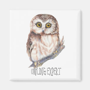 Owling  Expert, Funny Little Owl Magnet