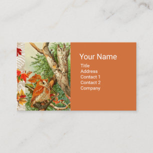 OWLS AMONG FALL LEAVES IN WOODLAND BUSINESS CARD