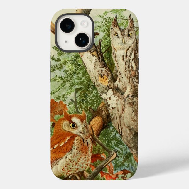 OWLS AMONG FALL LEAVES IN WOODLAND Case-Mate iPhone CASE (Back)
